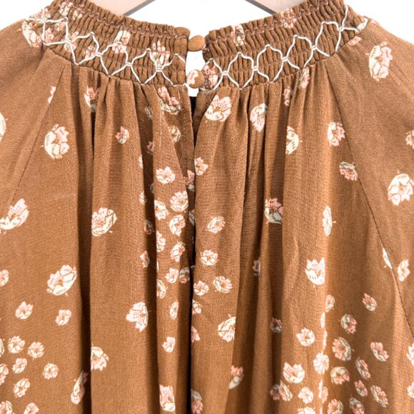 Free People Flowers in Her Hair Smocked Long Sleeve Tunic Boho Mini Dress XS - Picture 5 of 13